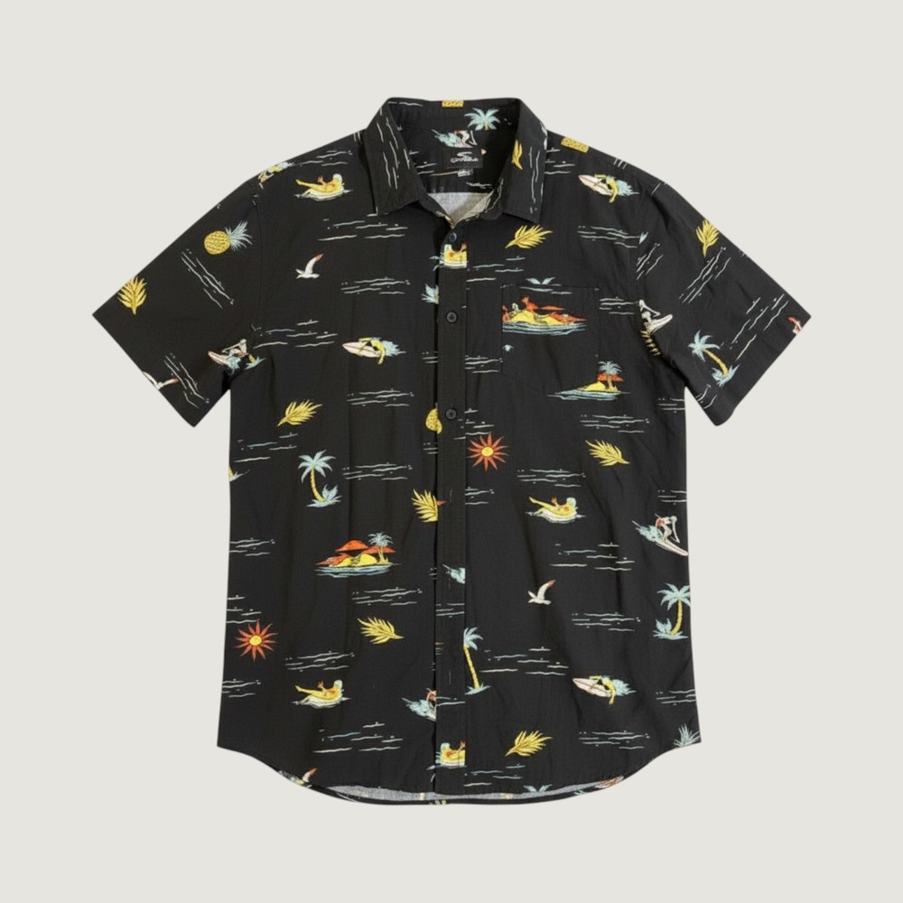 O'Neill Shirt Mens Large Modern Fit Surfing Skeleton Tropical Aloha Black L
